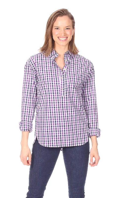 Savannah Tunic in Navy & Purple Gingham Style Streetwear