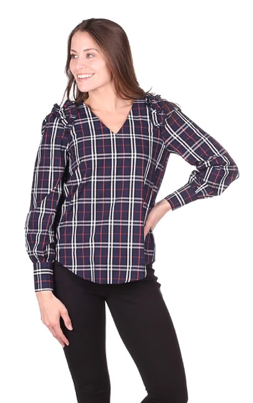 Scarlett Top in Navy Plaid Limited Time Deal