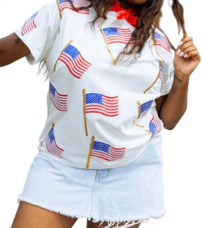 Scattered Metallic American Flag Tee In White Trendy New Clothes