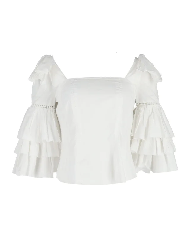 Sea Ruffled Sleeves Top in White Cotton Nordic Minimalist Home Look