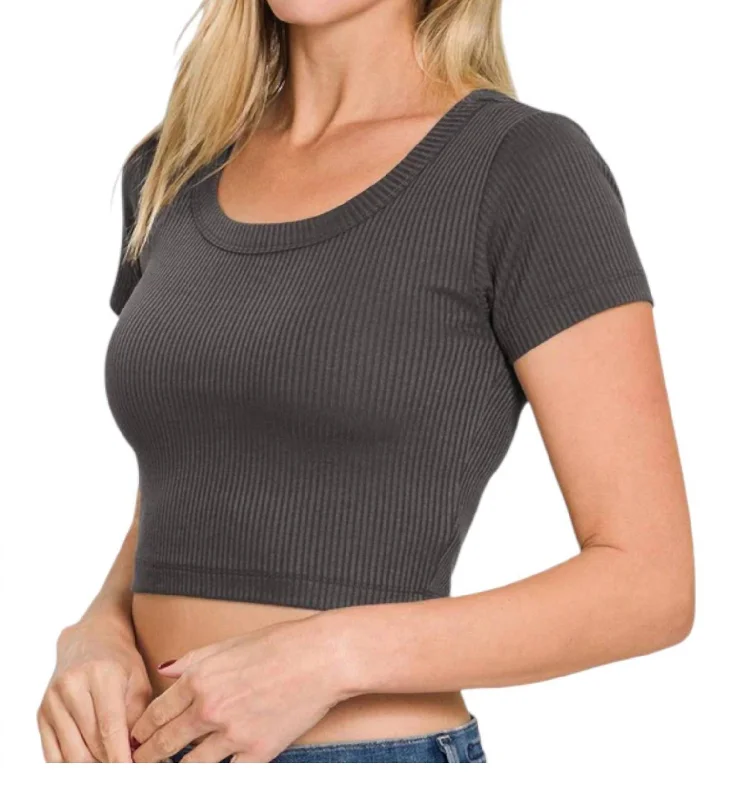 Seamless Ribbed Crop Top In Ash Grey Trendy Threads