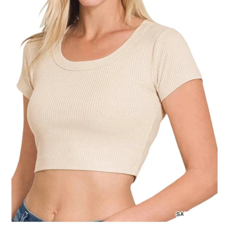 Seamless Ribbed Crop Top In Sand Beige Summer Deals