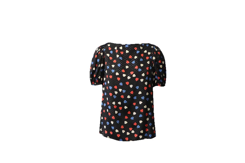 See by Chloe Heart Print Blouse in Black Viscose Effortless Comfort