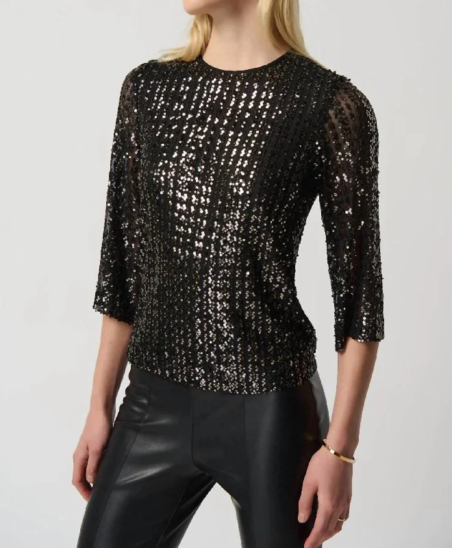 Sequin Boxy Top In Black And Gold Sequin Seasonal Picks