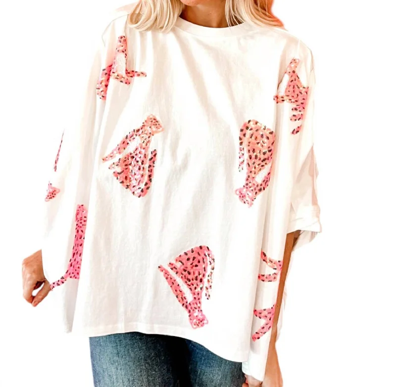 Sequin Cheetah Oversized Tee In White Holiday Sale