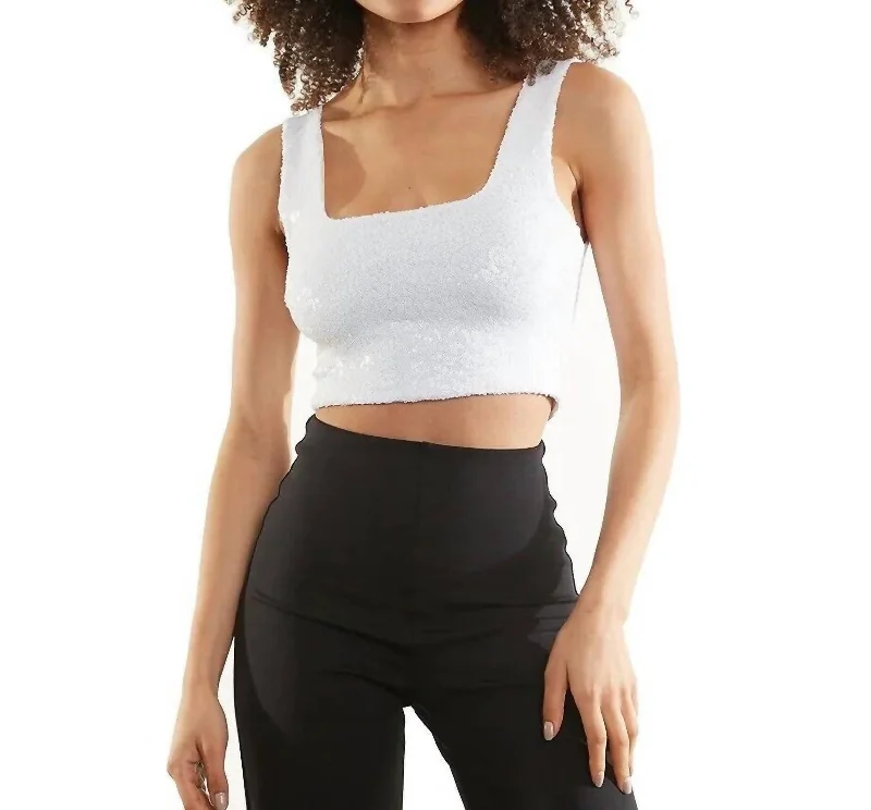 Sequin Crop Top In White Signature Style Essentials