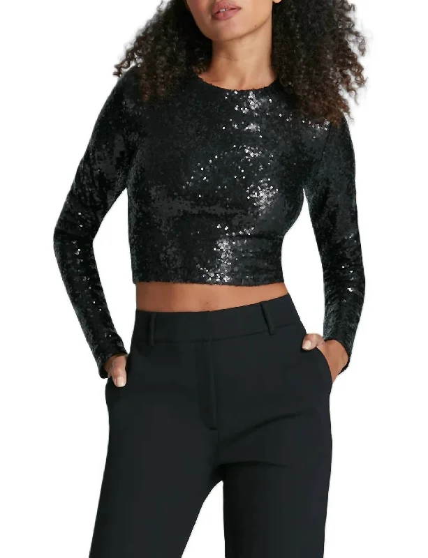 Sequin Long Sleeve Crewneck Crop Top In Black The Epitome Of Modern Women's Fashion