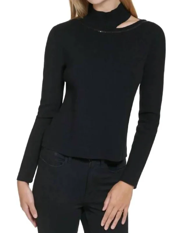 Sequin Trim Cutout Sweater In Black Latest Trends