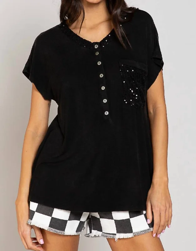 Sequined Pocket Tshirt In Black Flash Sales