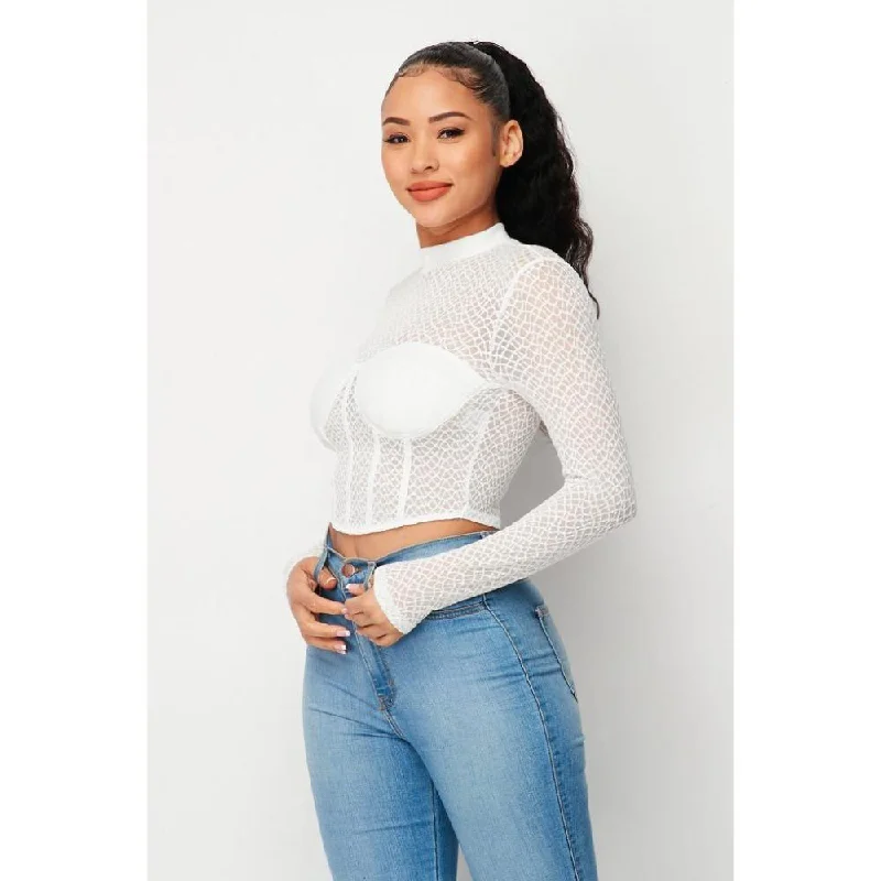 Sexy Mesh Mock Neck Top Comfortable Chic