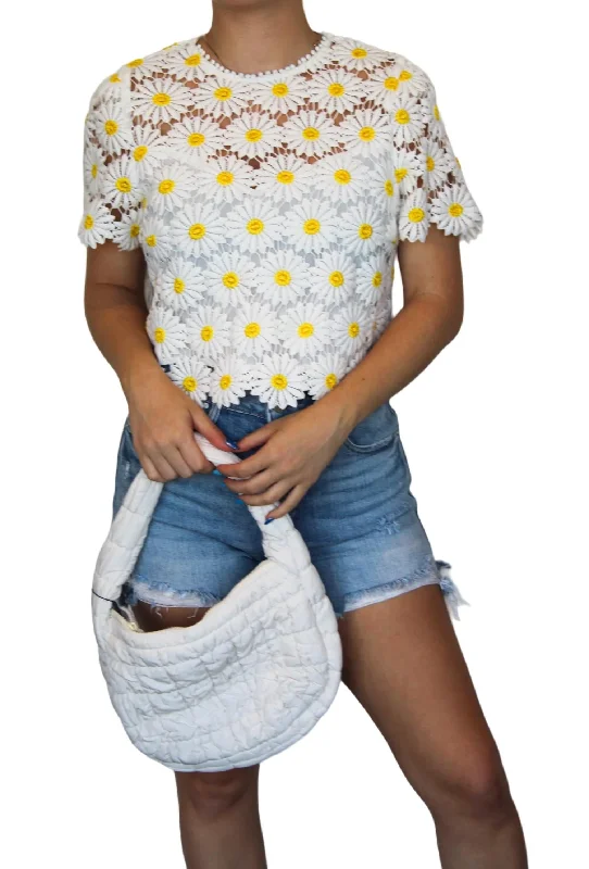 Sheer Daisy Cropped Blouse In White/yellow Modern Women's Fashion