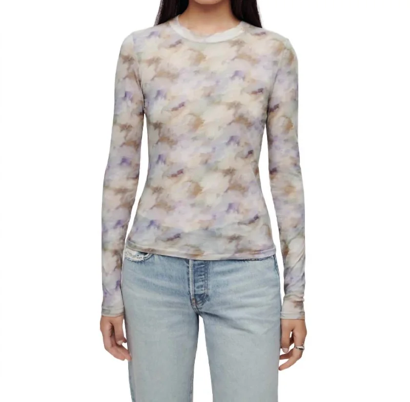 Sheer Long Sleeve Tee In Celestial Watercolor Top Brand Discounts