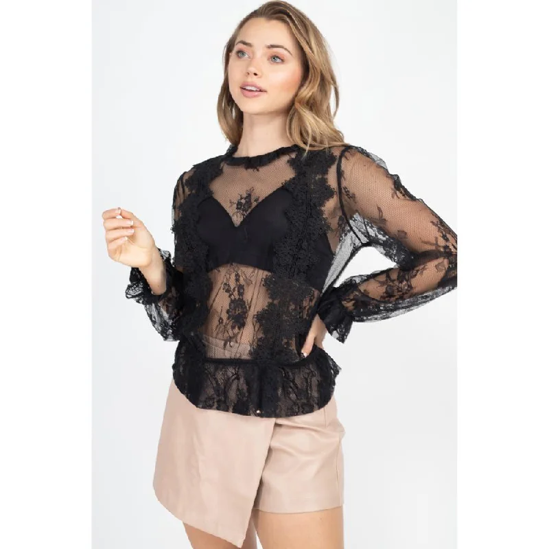 Sheer Mesh Floral Peplum Top The Good Stuff