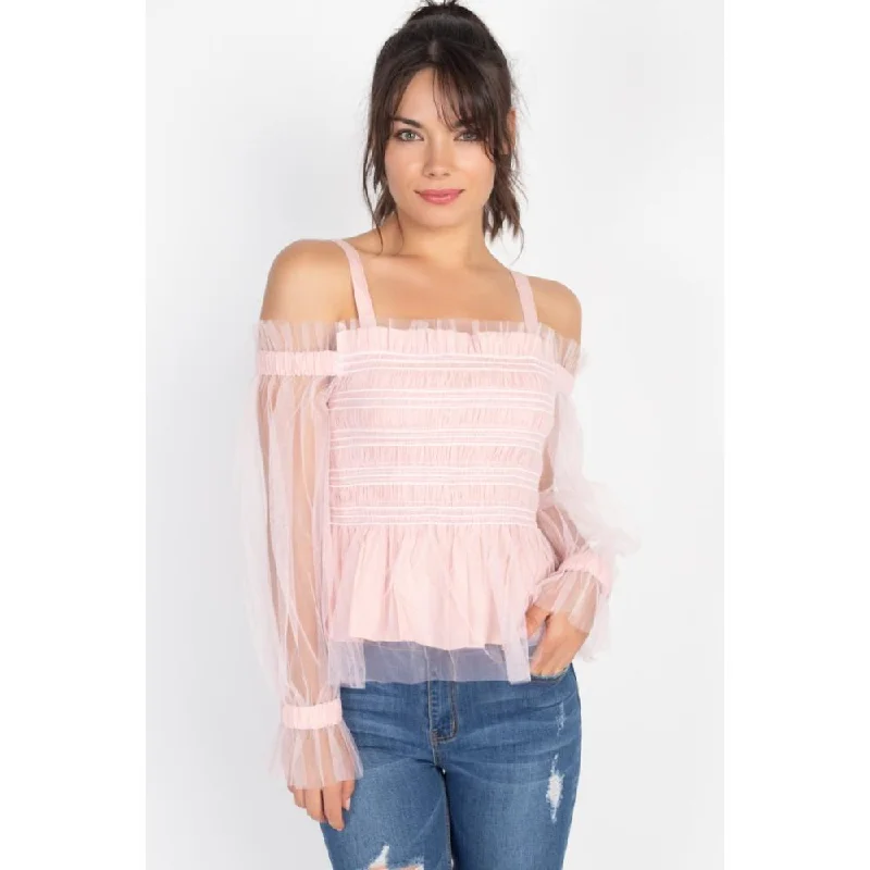 Sheer Mesh Open Shoulder Top Cool Prices