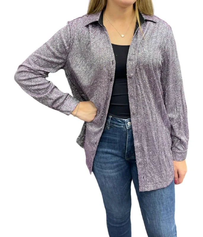 Shimmer Long Sleeve Top In Purple Exquisite Women's Wear Sale