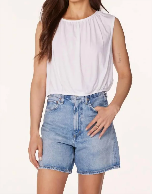 Shirred Neck And Hem Sleeveless Tee In White Trendy Threads