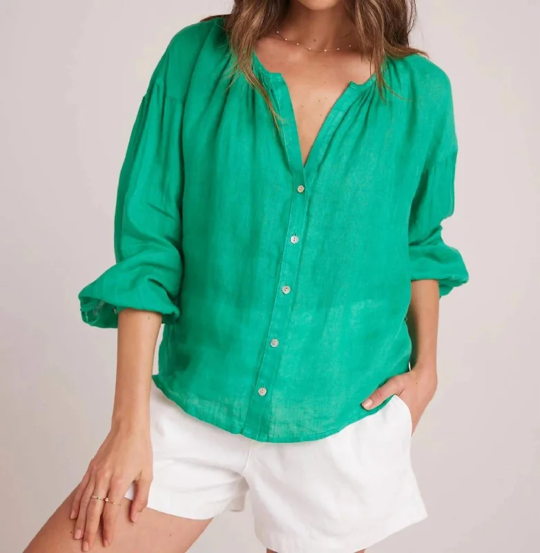 Shirred Neck Blouse In Tropical Green Big Discounts