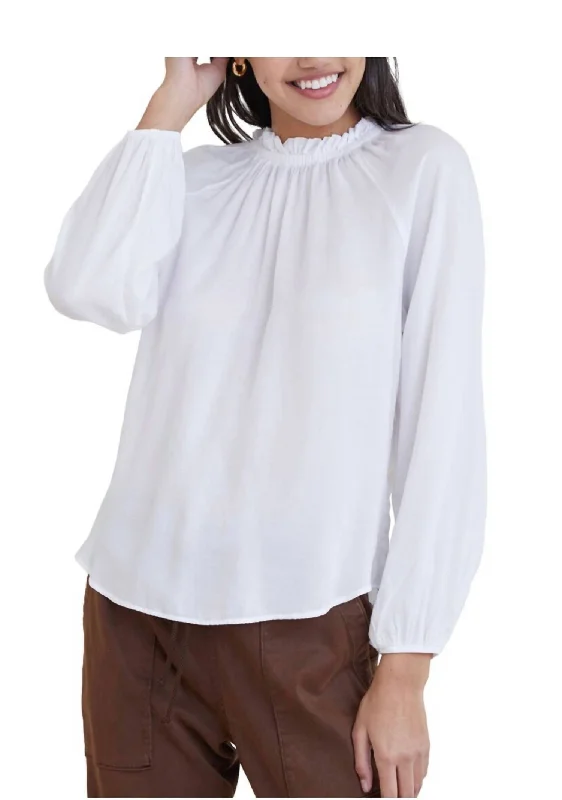 Shirred Neck Top In White Flash Sale Starts