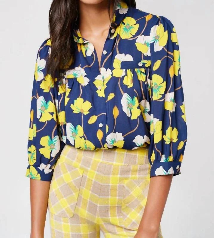 Shirred Pocket Blouse In Navy Buttercup Elegant Contour