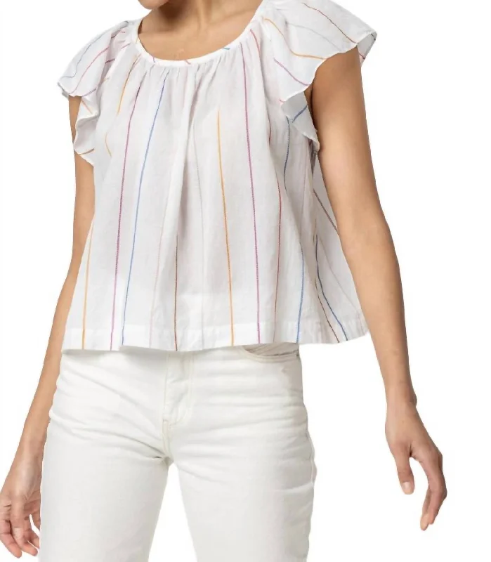 Shirred Short Sleeve Raglan Top In Multi Stripe Step Ahead, Lead The Trend