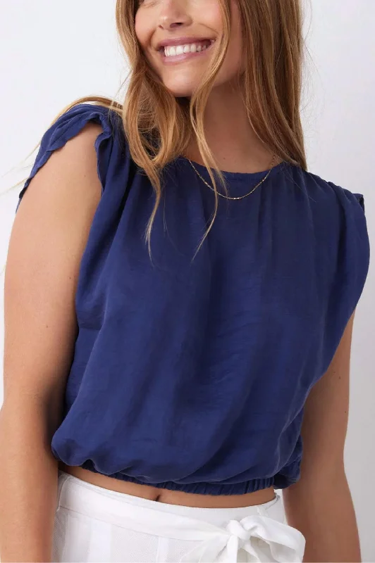 Shirred Shoulder Keyhole Back Tee In Summer Night Top Brand Discounts