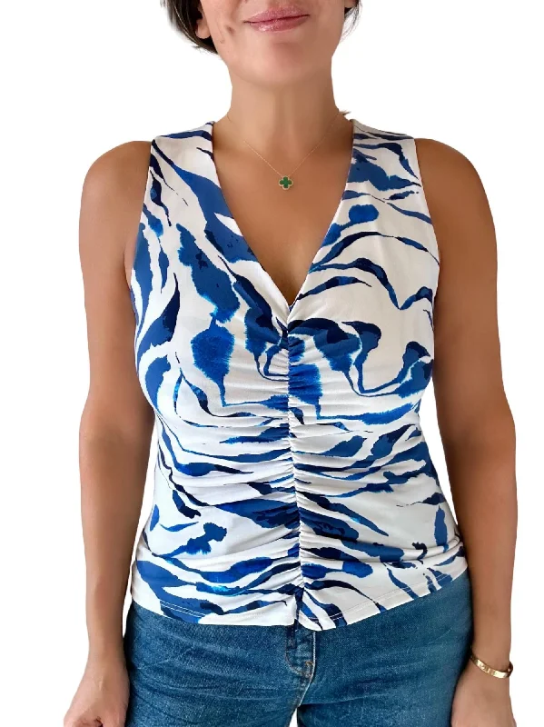 Shirred Sleeveless V-Neck Top In Oceana Redefining Women's Style