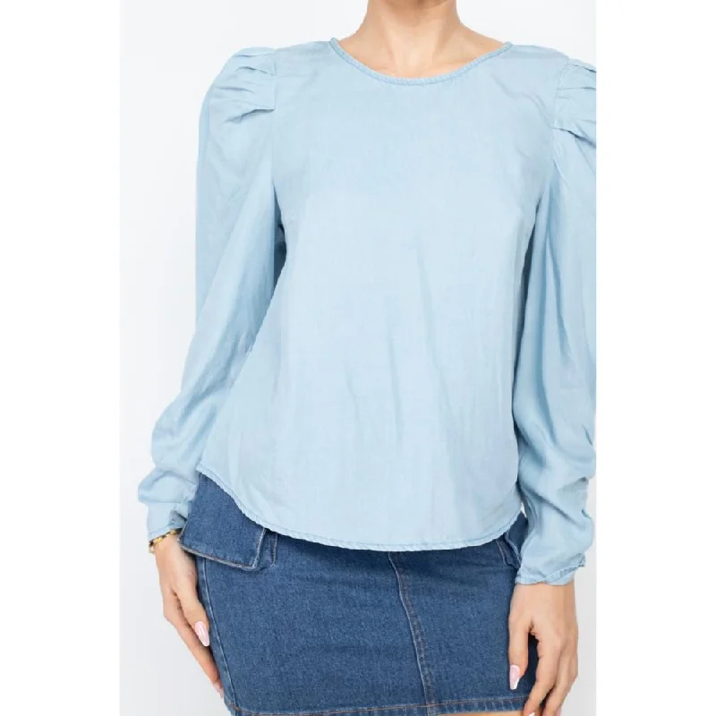 Shirring Puff Sleeves Denim Top Latest Trends