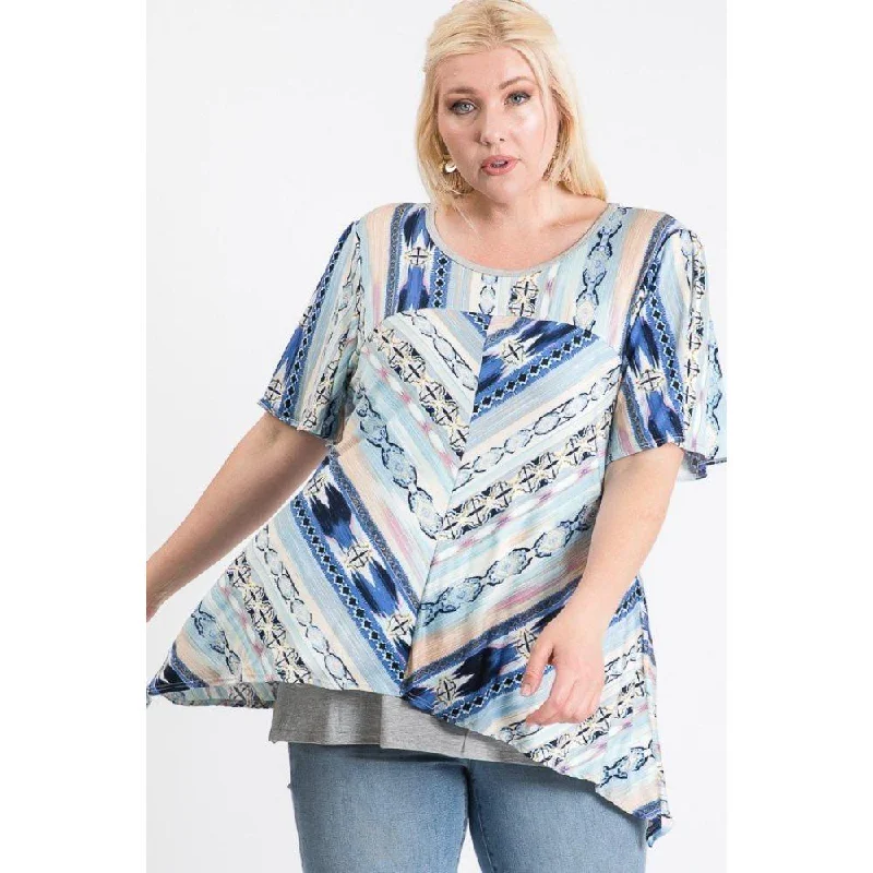 Short Sleeve Aztec Patterned Layered Top Limited Time Offer