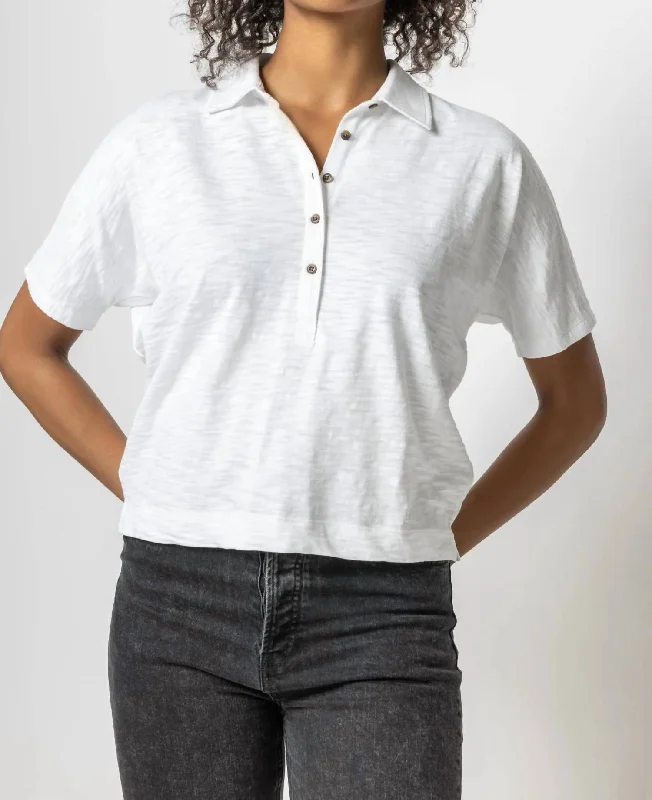 Short Sleeve Dolman Polo Shirt In White Rustic Countryside Charm Look