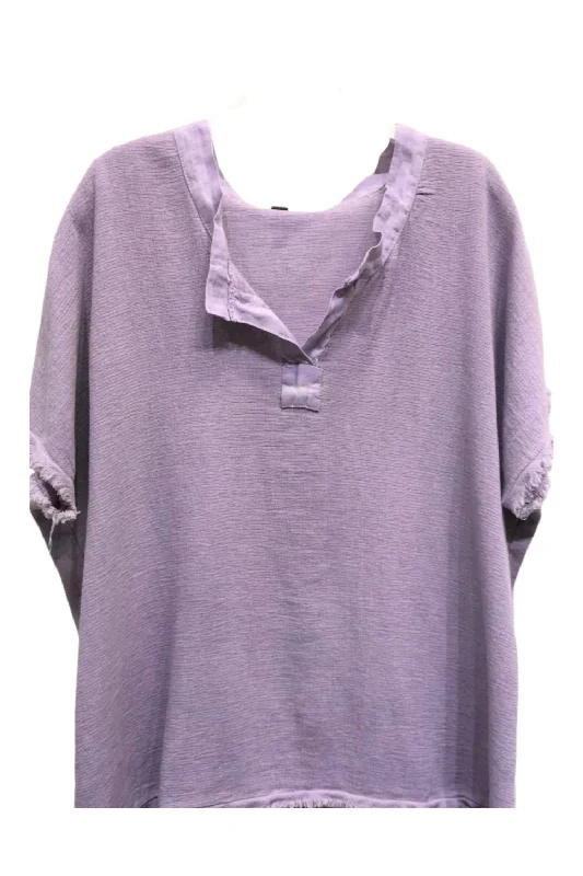 Short Sleeve Linen Gauze Oversized Top In Lilac Effortless Comfort