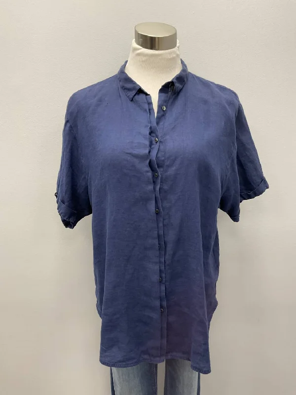 Short Sleeve Linen Shirt In Navy Anniversary Sale