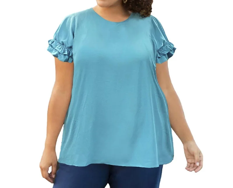 Short Sleeve Ruffle Blouse - Plus Size In Seafoam Sophisticated Fashion