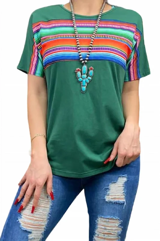 Short Sleeve Serape Print Top In Green Huge Price Cut