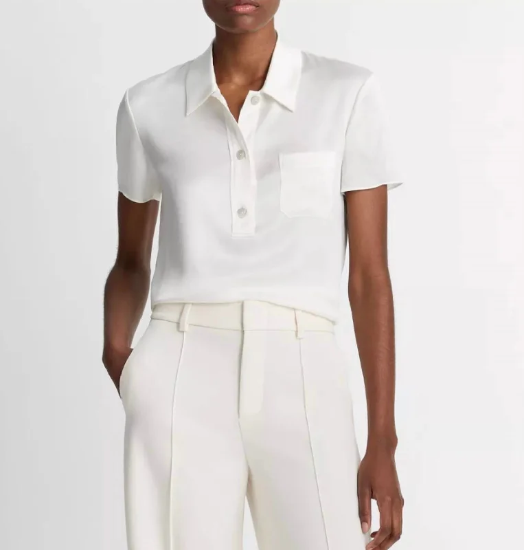 Short Sleeve Silk Polo In Off White Refined Look