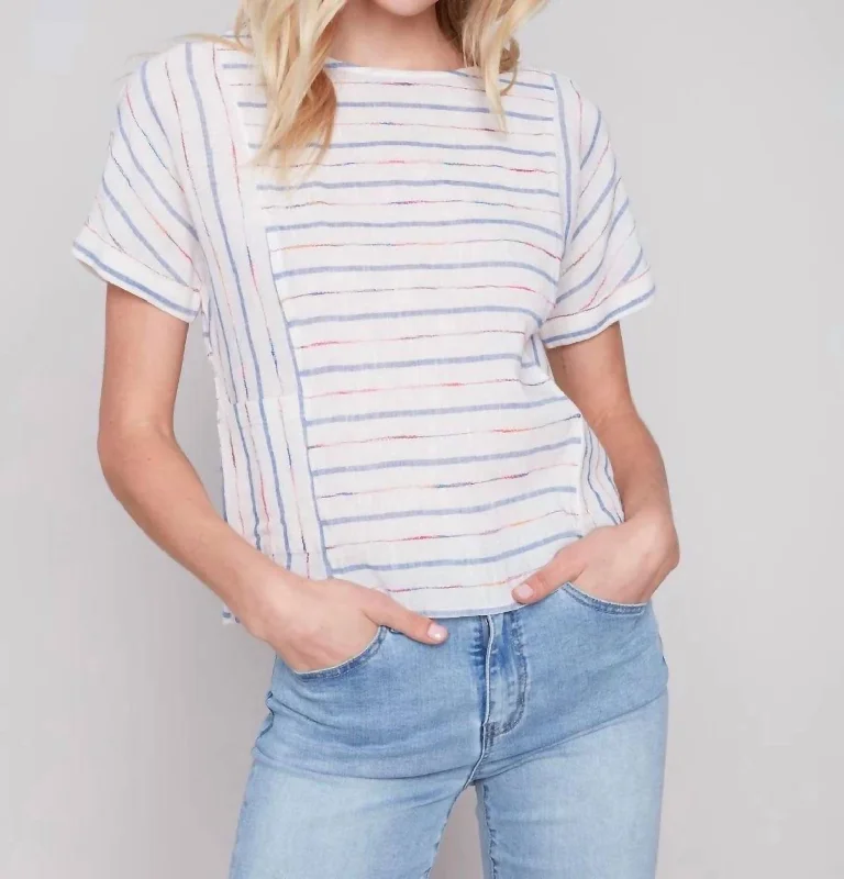 Short Sleeve Stripe Top In Blue/red Comfortable Chic