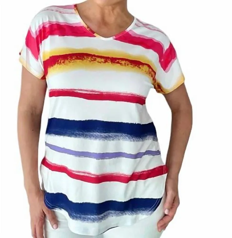 Short Sleeve Striped Knit Top In Multicolor Fashion Deal