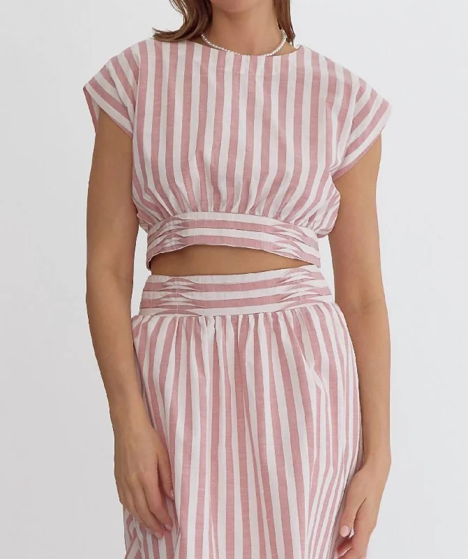 Short Sleeve Striped Top In Pink Vintage Inspired Fashion Sale