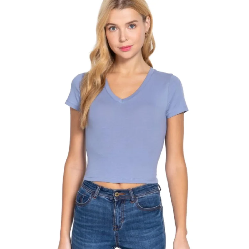 Short Sleeve V-neck Crop Top Popular Collection