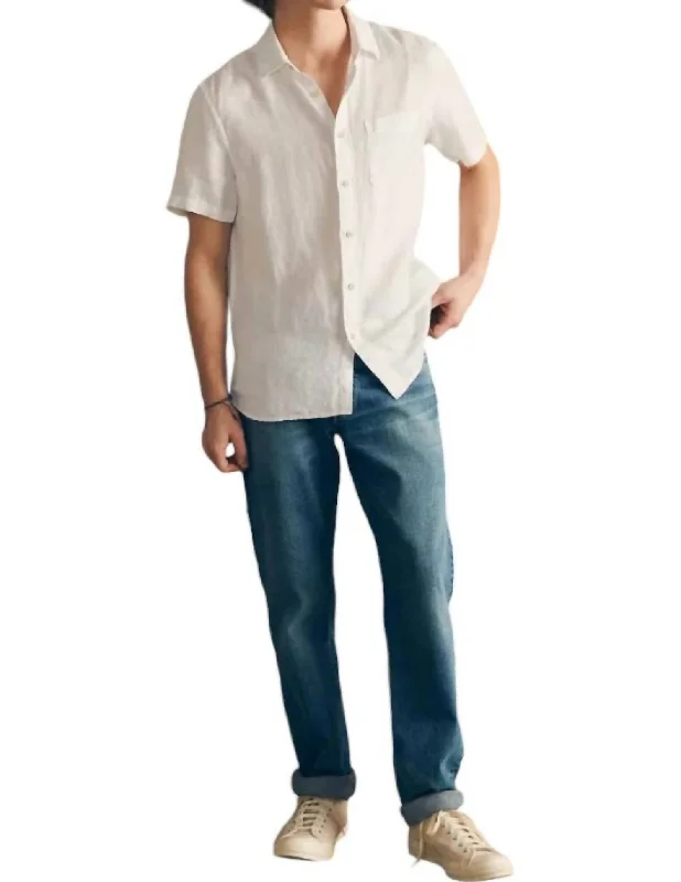 Short Sleeves Palma Linen Shirt In Bright White Basketweave Score Big On Glamorous Red - Carpet Styles