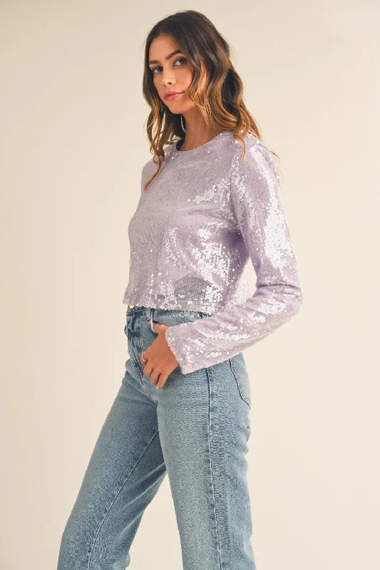 Shoulder Padded Sequin Crop Top Wardrobe Essentials