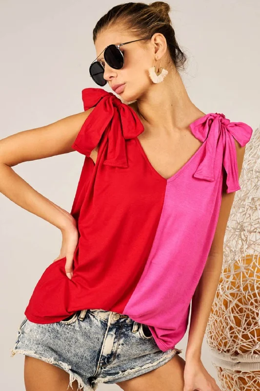 Shoulder Ribbon Tied Contrast Tank Fast Fashion Favorites