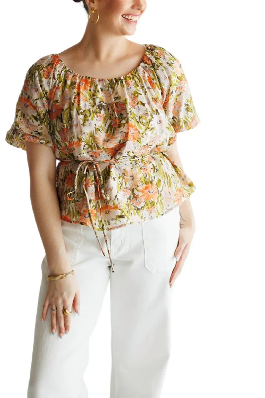 Sileya Flowy Top In Orange Floral Elevate Your Wardrobe