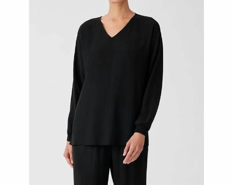 Silk Georgette Crepe Dolman Sleeve Top In Black Chic Style