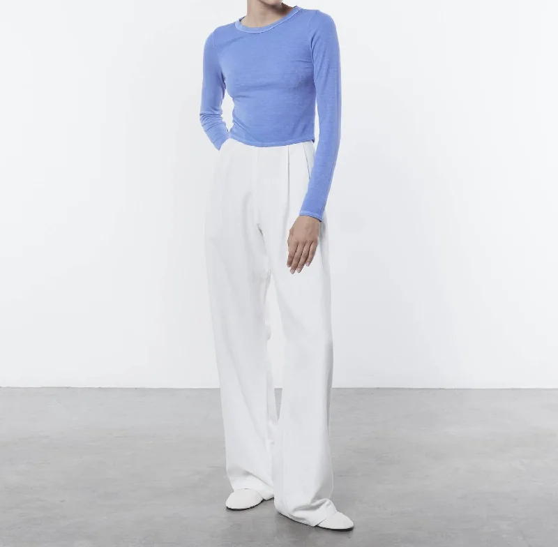 Silk Knit L/s Tuck Top In Cornflower Sophisticated Fashion