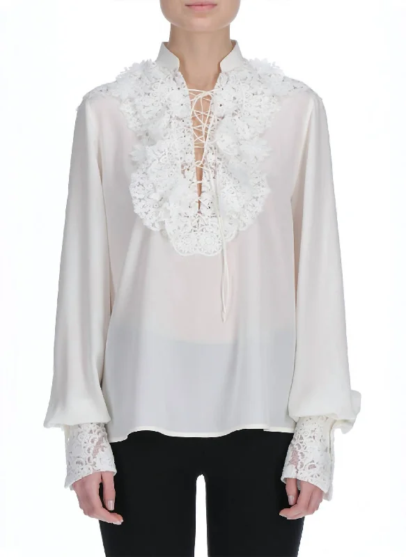 Silk Lace Tie Blouse In Ivory Limited Time Special Offer