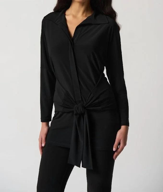 Silky Knit Collared Tunic In Black Chic Style, Always In Vogue