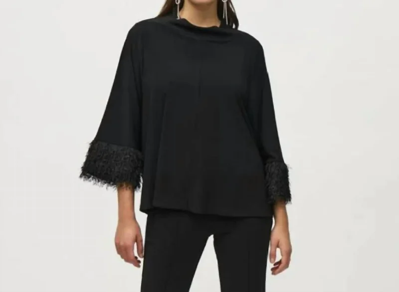 Silky Knit Trapeze Top With Novelty Cuffs In Black Hot Sale