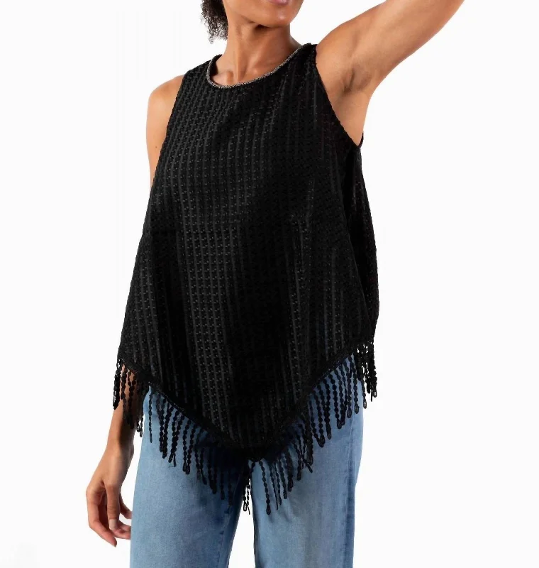 Silver Trim Fringe Top In Black Fashion For Every Occasion