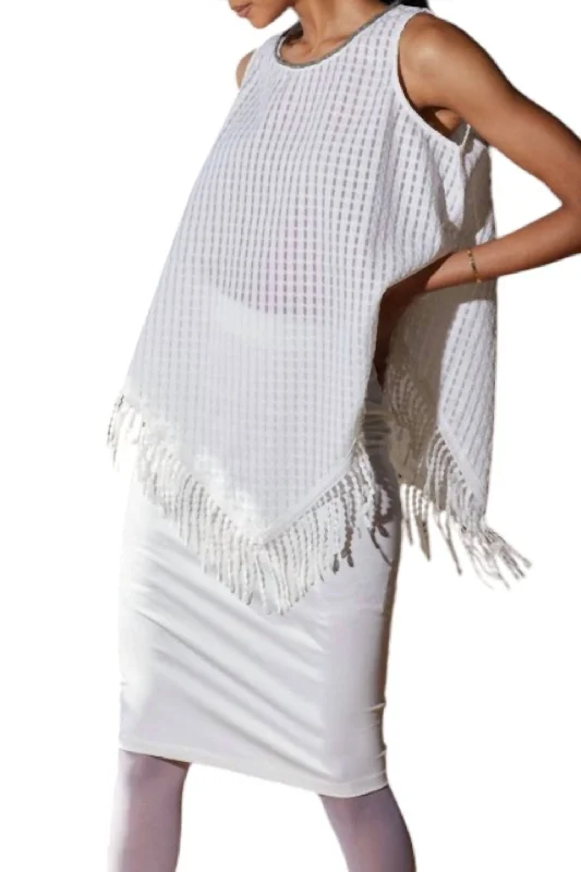 Silver Trim Fringe Top In White Athleisure Wear Promotion