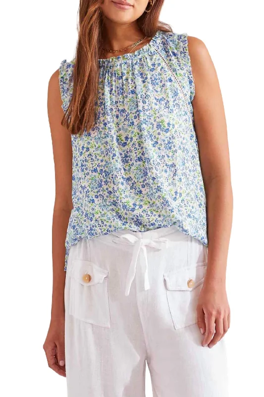 Sleeveless Blouse With Trim Detail In Azure Blue Crazy Price Slashing